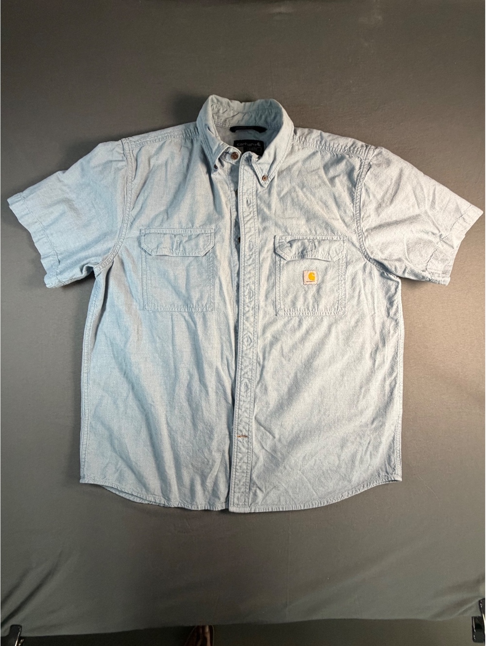 Carhartt Loose Fit Light Blue Short Sleeve Button-Up Shirt Size L
